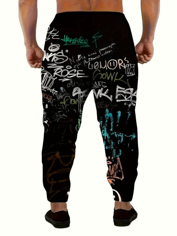 product-fancy-0e6ede3d-9c98-4889-a8f1-bc01edb459b1 Men's 3D Graffiti Print Casual Polyester Sweatpants with Drawstring and Pockets | Slight Stretch Knit Fabric | All Over Print Regular Fit Joggers