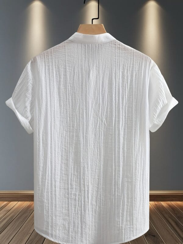 Men'S Summer Casual Beach Shirt - Lightweight Breathable Polyester-Spandex Blend Short Sleeve Top with Orange Cartoon Leopard Pattern and Tropical Drink Print, Stand Collar Design, Machine Washable, Perfect for Pool Parties and Beach Vacations