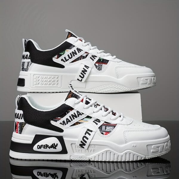 product-fancy-0fbb3dce-5ce5-40d4-a3b2-f9838497f70d 1 Pair MAINALUN Men'S Low-Top Casual Sneakers - Breathable, Lightweight, Comfortable, Versatile for Fitness, Sports, Travel, Work, and Holiday Gifts - White with Colorful Stripes and "LOVE" Design, Casual Footwear | Stylish Casual Shoes | Comfortable Footwear