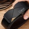 CALVIN Men's Automatic Buckle Belt - PU Leather with Alloy Buckle, Sleek Minimalist Design, Black, Standard Size for Office & Casual Wear, Ideal Gift for Father's Day, Graduation, Independence Day, Formal Accessory, Geometric Pattern, Durable Construction, Fashion Accessory, Stylish Men