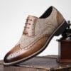 Men'S Vintage Business Casual Shoes - Low-Top Lace-Up Dress Shoes with Pointed Toe, Faux Upper & Inner, Rubber Sole & Insole, Beige & Brown Striped Design for Daily & Professional Wear, Classic Dress Shoes, Fabric Lined Interior