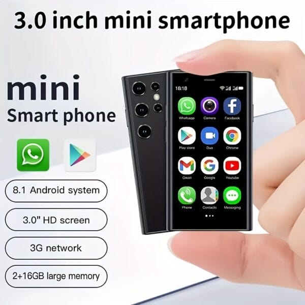 Mini Smartphone, 3G Unlocked Tiny Youngsters Phone, 7.62cm HD Screen, GPS, Pocket Youngsters Phone, Creative Gift for Youngsters, Student Phone, Backup Phone, Android Small Phone, Black