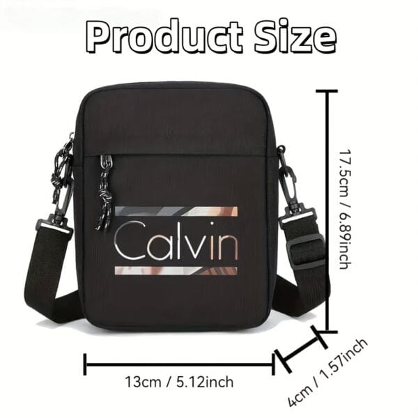 Calvin Men's Oxford Cloth Crossbody Bag with Adjustable Strap - Sleek Black Minimalist Street Style, Compact Everyday Carry for Travel, Casual Outings & Work, Durable Sturdy Construction, Small Crossbody Bag, Travel Accessory
