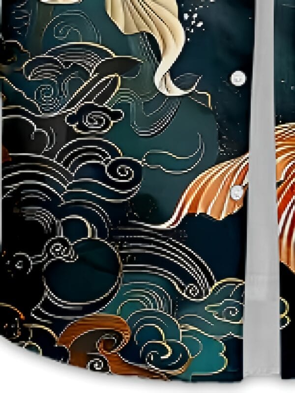 Men'S Casual Short Sleeve Button-Up Shirt with 3D Koi Fish Print – Symbol of Good Luck, Prosperity, and Courage – Perfect for Daily Wear, Summer Collection, Casual Attire|Traditional Collared Shirt|Printed Koi Design