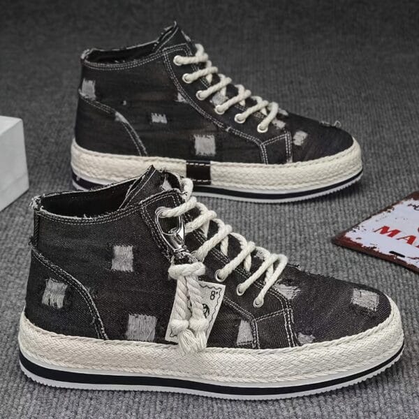 Men's Vintage Retro High Top Skateboard Shoes, Comfy Non Slip Casual Lace Up Canvas Sneakers For Men's Outdoor Activities