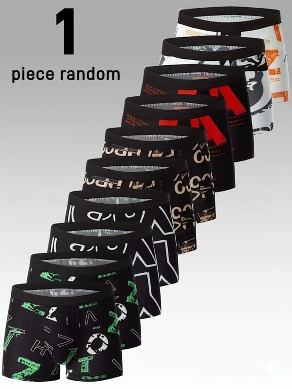 Random 1/4/6/10pcs Men'S Novelty Boxer Briefs - Breathable & Stretchy Athletic Wear with Comfortable Polyester Blend, Random Patterns (Handwritten, Geometric, Striped, etc.), Briefs for Me