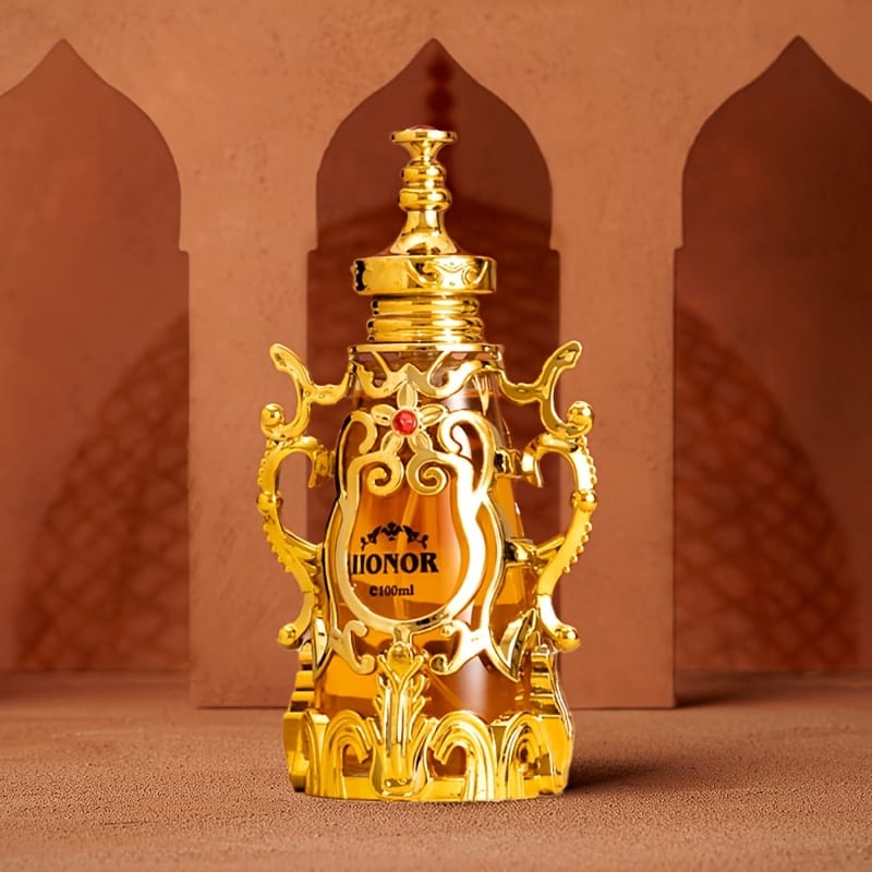 Dubai-Inspired 3.04oz Luxury Golden-Decorated Glass Bottle Perfume - Oriental Vanilla & Caramel Scent, Alcohol-Free Body Mist for Women, Middle Eastern-Inspired Exotic Fragrance