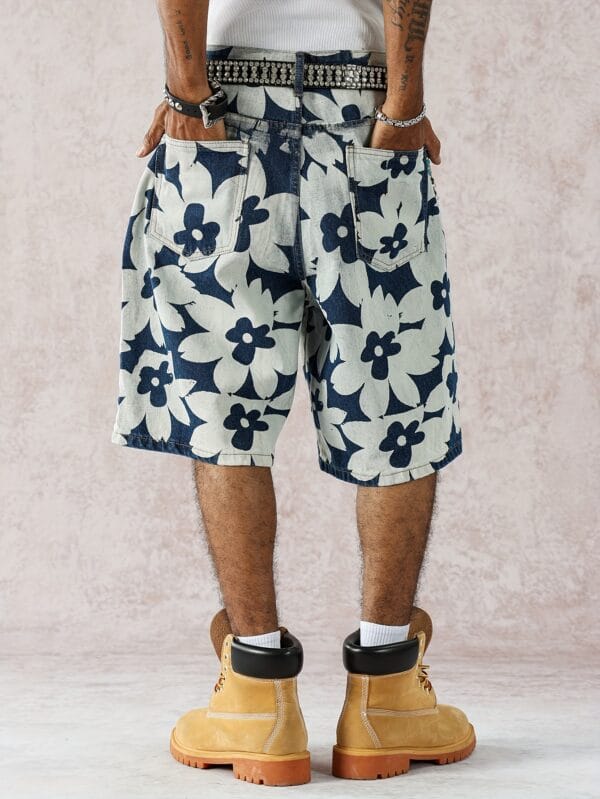 product-fancy-13ba6d8a-a1e1-4331-a5e9-6c54f99a8a82 Men'S Stylish Versatile Summer Non-Stretch Wide-Leg Faux Denim Shorts with Fashionable Front And Back Prints.