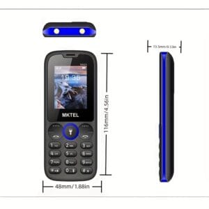 MKTEL M2023 Feature Phone with 1.77" Display, 800mAh Battery, Dual SIM & Standby, FM Radio, MP3/MP4, Camera, Flashlight - 10-Language Support, USB Rechargeable, Compact Design for Basic Communication, Multifunctional Device, Durable Phone Case
