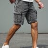Men's Non-Stretch Jeans Shorts - Multiple Utility Pockets, Straight-Leg Non-Stretchy Fit, Machine Washable Everyday Casual Streetwear Shorts in Classic Black/Gray for Urban Outfits, Relaxed Outfit, Knee Length Design, Durable Fabric, Versatile Clothing, Minimalist Fashion, Sturdy Construction, Young Adults