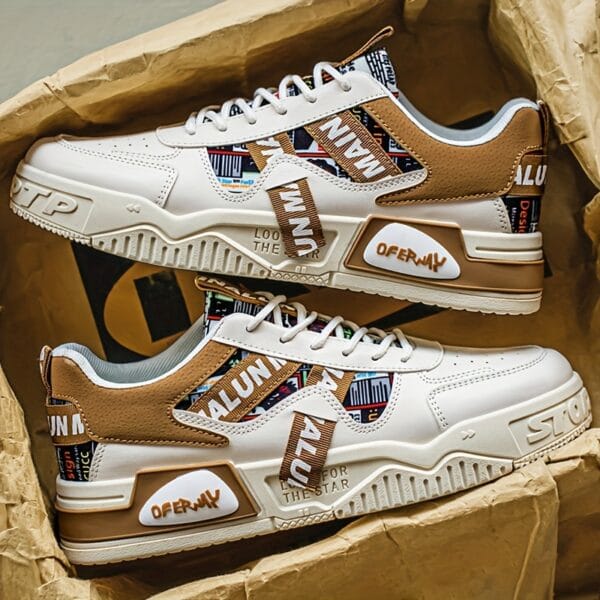 product-fancy-16d851c8-cb7a-41f3-b908-c2b5bde12fd3 1 Pair MAINALUN Men'S Low-Top Casual Sneakers - Breathable, Lightweight, Comfortable, Versatile for Fitness, Sports, Travel, Work, and Holiday Gifts - White with Colorful Stripes and "LOVE" Design, Casual Footwear | Stylish Casual Shoes | Comfortable Footwear