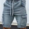 Men'S Casual Denim Shorts with Drawstring Waist, Multiple Pockets, and Button Closure - Light Blue, Regular Fit, Medium Stretch, Summer Casual Wear, Casual Summer Wear | Button Closure Shorts | Medium Stretch Fabric