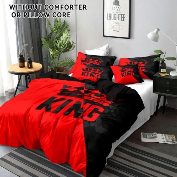 3pcs Soft & Breathable Polyester Duvet Cover Set - King & Crown Print, Includes 1 Duvet Cover and 2 Pillowcases, Perfect for Bedroom & Guest Room, Machine Washable