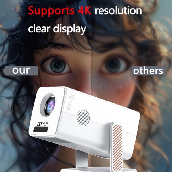 Smart Projector with 4K Support & 1080P Native Resolution, Sound, Android TV/ Play Store Built-in, Auto Focus System, Wireless 5.0 & Dual WiFi, Compatible with iOS/Android, HDTV/USB/Portable Movie Projector with Remote Control, 180LM Brightness, 3840x2160 4K UHD & 1080P Full HD, Ideal for Home Theater, Gaming, Outdoor Movies - Ideal Gift for Smart Home Entertainment System, Mini Projector for Phone
