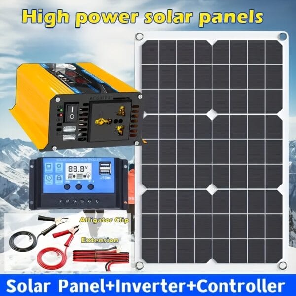 Solar system kit, 12V solar panel+300W DC12V to AC220V power inverter+12V/24V solar controller, dual USB fast charging car inverter, mobile phone charger, outdoor power supply