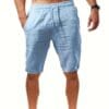product-fancy-1846ea7d-07ee-4af9-b595-4f1287c11441 4pcs Men'S Casual Summer Shorts - Loose Fit, Mid-Rise with Drawstring, Solid Color (White, Black, Light Blue, Beige) for Beach & Outdoor Activities, Beach Shorts, Relaxed Style, Nonstretch Fabric
