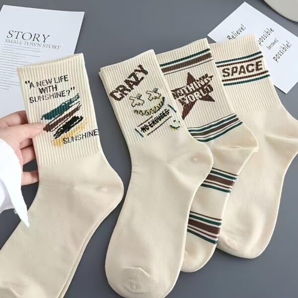 4/8 Pairs Retro Letter Print Casual Socks for Men & Women - Mid-Calf Athletic Socks with Bold Graphic Design, Breathable Polyester, Hand Wash/Dry Clean, Vintage Style for Casual Attire, Socks, Everyday Footwear, Stylish Lettering, Durable Socks, Comfortable Sock Material, Everyday Essentials, Sporty Look, Soft Sock Material, Unisex Socks, Casual Wearers
