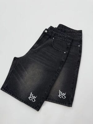 product-fancy-1a3453a6-3b3c-4a91-8290-e7de860d072f Pepe Studio Men's Vintage Streetwear Mid-Length Denim Shorts - Loose Fit Letter Print Casual Summer Shorts, Hand Wash Only