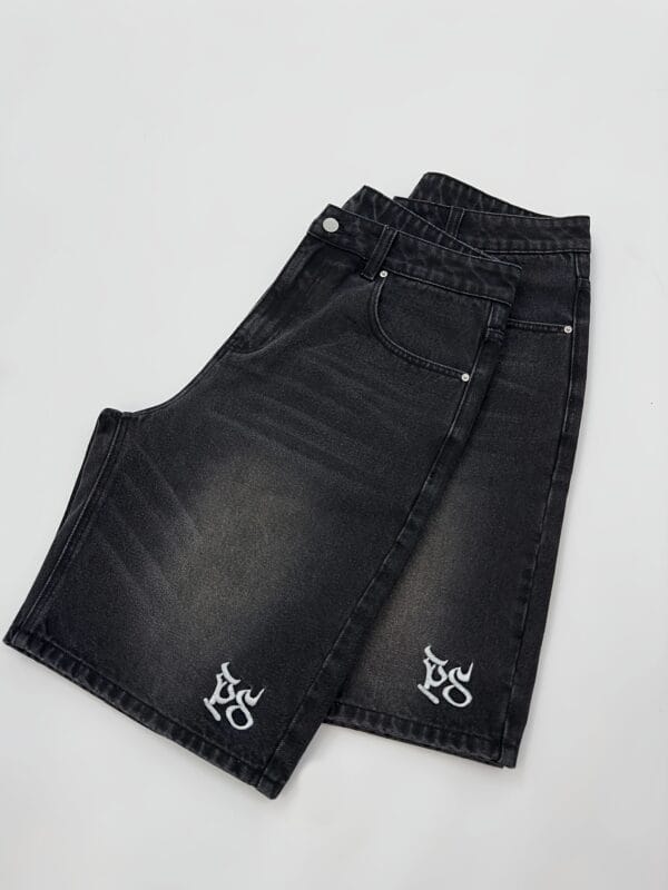 Pepe Studio Men's Vintage Streetwear Mid-Length Denim Shorts - Loose Fit Letter Print Casual Summer Shorts, Hand Wash Only