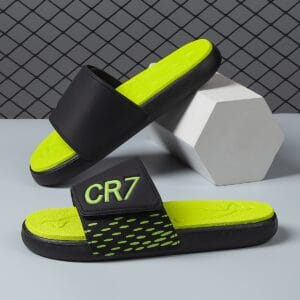 product-fancy-1a440d75-424f-482a-b796-404695dcbdf8 Men's Slip-On Sandals with Adjustable Upper - Quick-Dry Cushioned Footbed, Non-Slip Beach & Gym Slippers - Neon Green Accent - Soft EVA Closed-Toe Shoes for Sports, Pool, Casual Wear - Unisex Design, Sports Footwear, Sporty Slipon, Antislip Sole