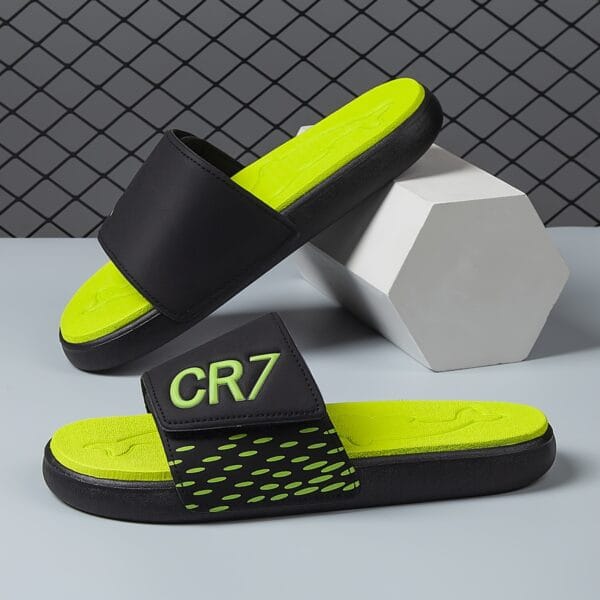 Men's Slip-On Sandals with Adjustable Upper - Quick-Dry Cushioned Footbed, Non-Slip Beach & Gym Slippers - Neon Green Accent - Soft EVA Closed-Toe Shoes for Sports, Pool, Casual Wear - Unisex Design, Sports Footwear, Sporty Slipon, Antislip Sole