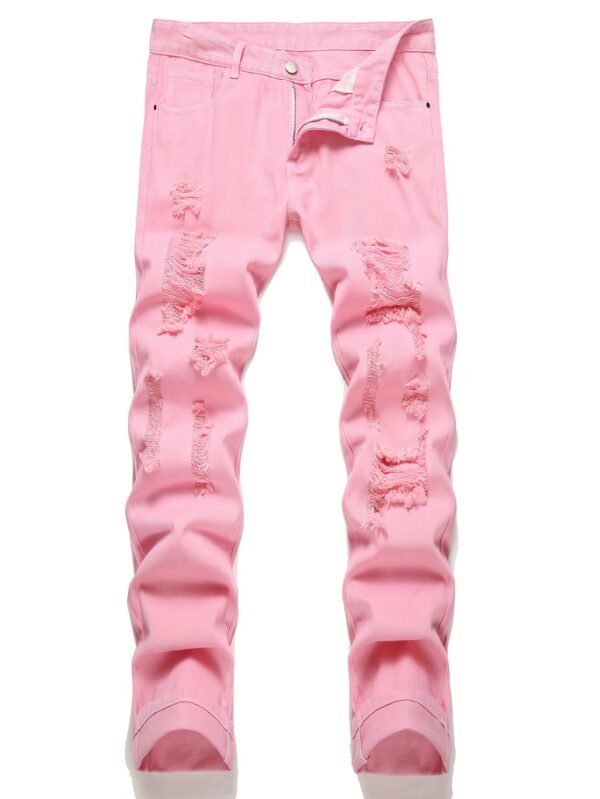 Men'S Non-Stretch Faux Denim - Straight Leg Distressed Pants with Pre-Washed Look, Everyday Casual & Formal Outfits - All-Season Vintage Streetwear Faux Denim for Men, Straight Leg Faux Denim, Versatile Clothing, Distressed Faux Denim, Detailed Stitching, Faux Denim Trousers, Urban Style, Quality Stitching, Young Adults