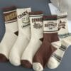 4/8 Pairs Retro Letter Print Casual Socks for Men & Women - Mid-Calf Athletic Socks with Bold Graphic Design, Breathable Polyester, Hand Wash/Dry Clean, Vintage Style for Casual Attire, Socks, Everyday Footwear, Stylish Lettering, Durable Socks, Comfortable Sock Material, Everyday Essentials, Sporty Look, Soft Sock Material, Unisex Socks, Casual Wearers