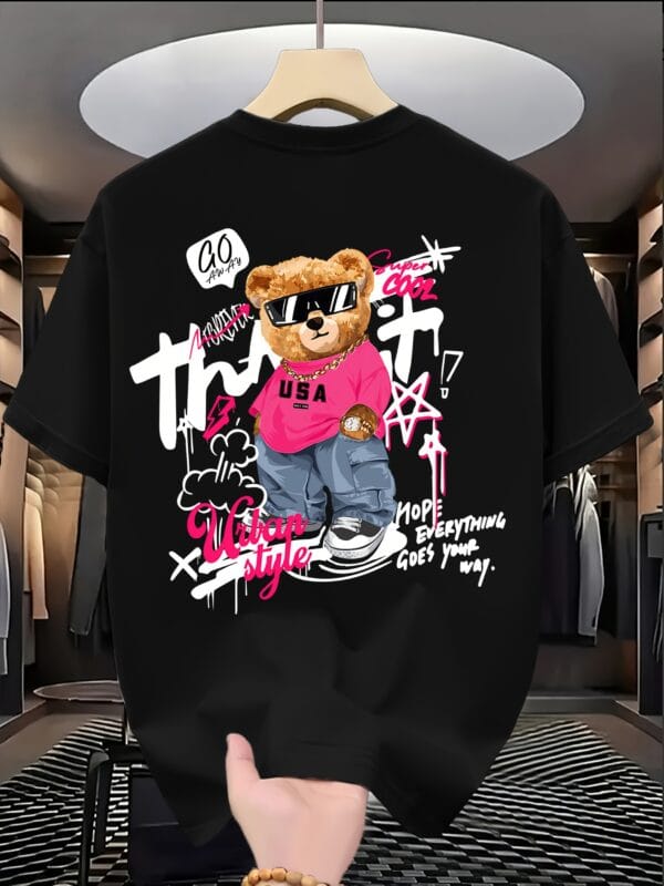 product-fancy-1b69facd-8cc4-4561-922d-ccf7ebb5762c Men'S Trendy T-Shirt with Cute Bear Print, Casual Loose Short Sleeve Tee for Daily Wear, Outdoor Activities & Shopping Gatherings, Soft Polyester