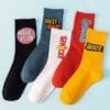 product-fancy-1e65dc1a-e888-464c-8034-71a3f6a5ca93 5 Pairs Men'S Elastic Ribbed Cuff Socks - Bold Letter Graphic Print, All-Season Comfort, Multi-Color Options for Casual & Formal Wear, Hand Wash Only, Versatile Sock Styles, Trendy Sock Designs, Comfortable Sock Material, Everyday Essentials, Modern Sock Design, Breathable Fabric, Unisex Socks, Fashion Enthusiasts