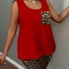 product-fancy-1ed939f0-502c-4bae-b087-37bd30ee3761 Plus Size - Women'S Plus Size Leopard Print Tank Top and Shorts Set - Casual with Pockets, Stretchy Polyester Blend, Machine Washable, Leopard Print Blouse