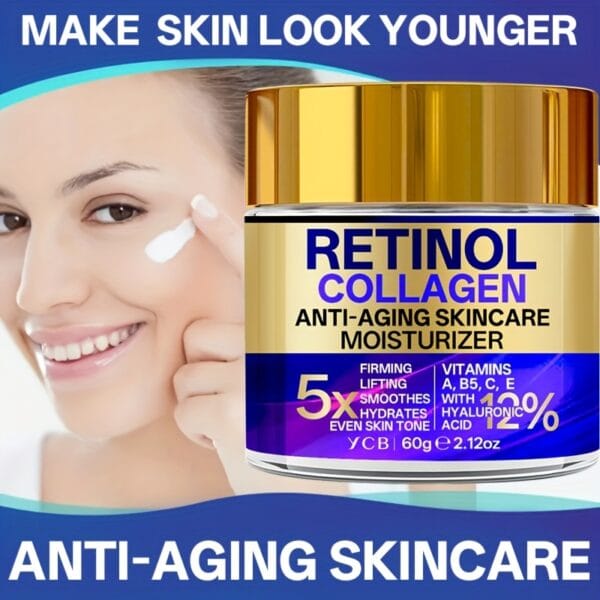 YCB Retinol Collagen Moisturizing Cream 60g/2.12oz - Face Cream with Hyaluronic Acid, Vitamin E, Shea Butter & Caffeine - Firms, Lifts Sagging Light Beige, Improves Elasticity, Even Light Beige, All Light Beige Types, Elegant Packaging, Advanced Skincare Formula