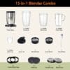 Smoothie Blender, Blender for Shakes and Smoothies, 15pcs Personal Blender and Grinder Combo for Kitchen Single Serve Mixer Blender for Juices Youngsters Food Nutritious Recipe with Brush, Juicing Station|Modern Kitchen Appliance|Durable Construction