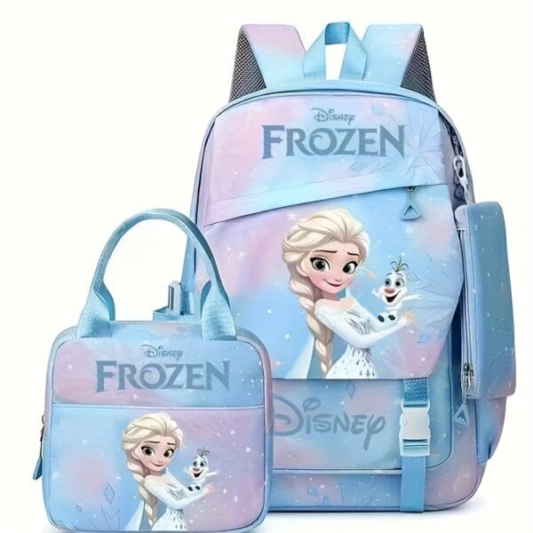 Disney Frozen Princess Elsa 3pcs Large Capacity Backpack Set - Durable Nylon with Zipper, Includes Lunch Bag Adjustable Straps, Animal Print, Great for Travel, Back to School Gift