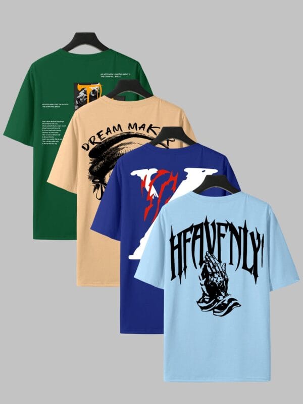 Men'S Casual Graphic Print T-Shirts - 4pcs Set, Short Sleeve Crew Neck, Slight Stretch, Geometric Pattern, All-Season Wear, Adult Regular Fit, Casual Wear|Graphic Tee|Stylish Casualwea