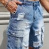 Men'S Loose-Fit Distressed Denim Shorts with Multiple Pockets - Casual Streetwear Style, Non-Stretch Fabric, Light Blue Washed Finish, Perfect for Summer Outings, Summer Shorts | Streetwear Shorts | Nonstretch Fabric