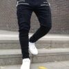 1pc Men'S Street Style Slim-Fit Jeans - Solid Color Cotton Blend, Medium Stretch, All-Season Regular Length with Zipper Details, Woven Fabric - Urban Casual Jeans