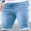 1pc Men'S Casual Loose Fit Denim Shorts - American Street Style, Knee-Length, Light Blue, Distressed Details, Perfect for Daily Wear, Casual Attire|Distressed Denim|Medium Elasticity