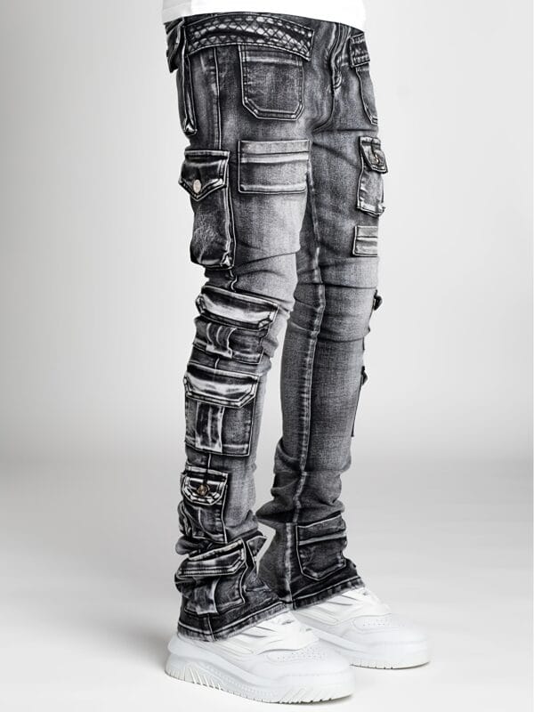 Men'S Slim-Fit Faux Denim - Stretchy Non-See-Through Pants with Multiple Utility Pockets, All-Season Skinny Leg Trousers for Everyday & Formal Wear - Durable Casual Pants for Men, Versatile Clothing, Distressed Look, Quality Stitching, Urban Style, Modern Fashion, Sturdy Construction, Young Adults