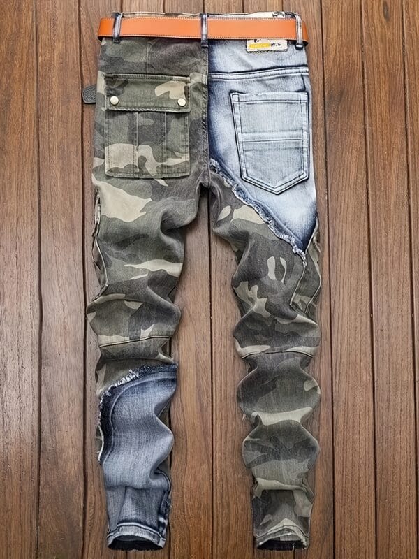 product-fancy-290b420b-1293-40c1-ba49-b81c1845efe4 Camouflage Patchwork Cargo Stretch Jeans with Multiple Pockets