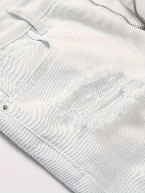 Men's Distressed Jeans Shorts - Non-Stretch Denim Casual Shorts with Zipper Closure, Machine Washable for Teens & Adults, Everyday Summer Outfits (Non-Elastic Waist), Weekend Attire, Torn Details, Durable Fabric, Young Adults