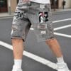 product-fancy-294a7ed9-032e-4f63-88e5-4880b7dfd622 Men's Summer Lightweight Denim Shorts - Knee-Length Relaxed Fit Distressed Casual Shorts with Portrait Print, 52% Blend, Hand Wash Only