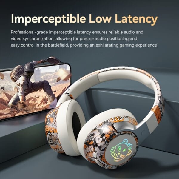 15-Hour Battery Life, Wireless Over-Ear Headphones with Lithium Battery - Low-Power Operation, Ideal for Gaming & Music, Outdoor Use, Push Button Control, Volume Control, No Charging Case, Gaming Headphones|Graffiti Design Headphones|Pushbutton Control Headphones
