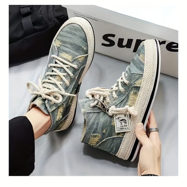 Men's Vintage Retro High Top Skateboard Shoes, Comfy Non Slip Casual Lace Up Canvas Sneakers For Men's Outdoor Activities
