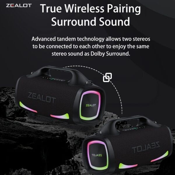 ZEALOT S79 Wireless Speakers, Outdoor Portable Subwoofer Speaker, IPX 5, Wireless Speaker, Dual Pairing, Long Battery Life, 36Hours Playtime Loud Stereo, Booming Bass. Charging Cable, Connect with Mobile Phone/Tablet/TV. for Home, Car, Outdoor, Camping, PartyBox.
