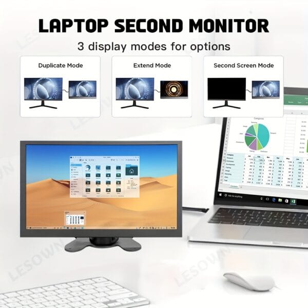 LESOWN Portable Touch Screen Ultra-Thin 10" HD TV USB Powered Monitor, FHD 1024x600 Resolution, IPS Display, Laptop Extender, Adjustable VESA Stand, 5V Travel & Office Multifunctional Monitor, Flat Screen, USB Type-C Charging, NTSC Windows Linux Support, Black Aluminum Alloy Case, No Battery Required, Monitor for Home Entertainmen