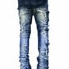product-fancy-2b0d5aa4-6162-4a9a-872b-fba2f9086b96 Men'S Slim-Fit Stretch Faux Denim Faux Denim with Embroidered Rips - Casual Light Blue Washed Faux Denim, Medium Stretch, Regular Length, All-Season Comfort Fit, Comfortable Clothing | Embroidered Faux Denim | Medium Stretch Fabric