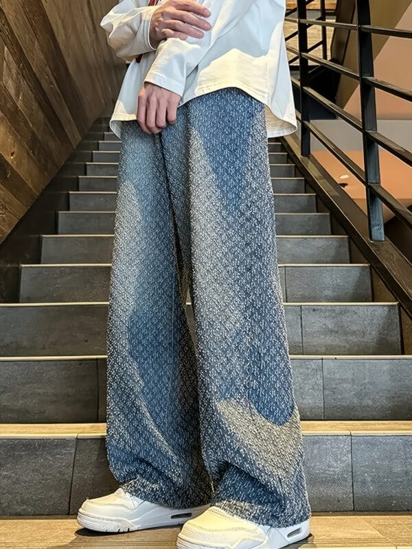 product-fancy-2c59f026-8521-4e61-81ac-a795804995b0 Men'S Vintage Washed Faux Denim Faux Denim - Non-Stretch Straight-Leg Pants with Classic Five-Pocket Design, All-Season Casual Faux Denim for Everyday & Formal Outfits - Durable Non-Stretch Fabric for Retro Style, Versatile Clothing, Textured Fabric, Timeless Design, Sturdy Construction, Adult Clothing, Classic Fit, Highquality Stitching, Fashion Enthusiasts