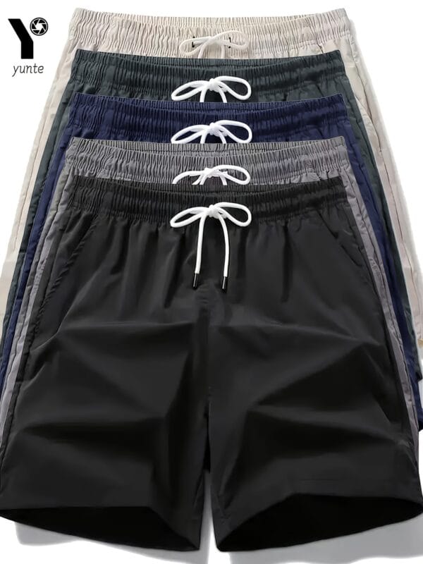 5 Color Pack Black-Gray-Navy-Army Green-Beige Men'S Casual Loose Sports Quick Dry Shorts with Elastic Waistband And Drawstring Fitness Training Shorts Men'S Lightweight Sports Running Shorts with Pockets