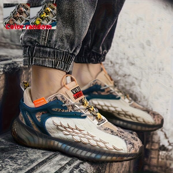 Men's Casual Athletic Sneakers - Breathable Fabric, Durable Rubber Sole, Lace-Up Low Tops with Fish Scale Design & Colorful Patterns for Everyday & Outdoor Wear