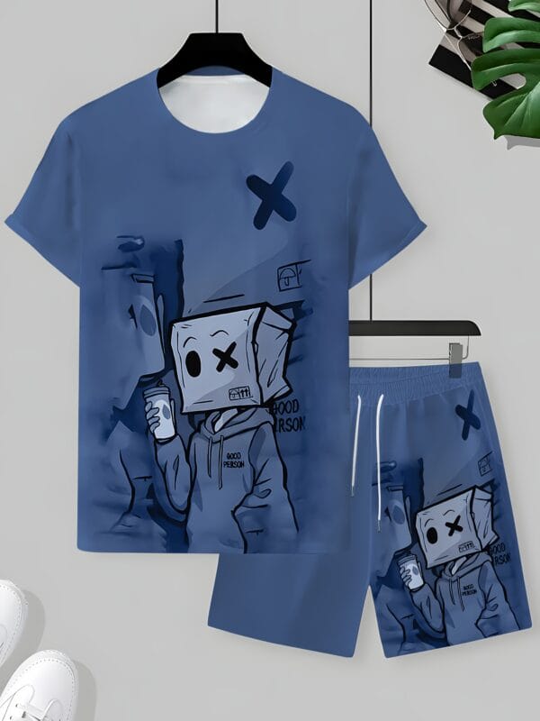 product-fancy-2febb710-0924-4e91-b00a-f0443889b5ef Men'S Summer Cartoon Boxing Print Casual Outfit - Breathable Polyester Short Sleeve T-Shirt & Shorts, Machine Washable, Regular Fit Streetwear for All Seasons, Allseason Apparel | Playful Print Tee | Machine Washable Fabric, Boxer Shorts